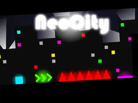 NeoCity platformer logo - neon cityscape with glowing elements