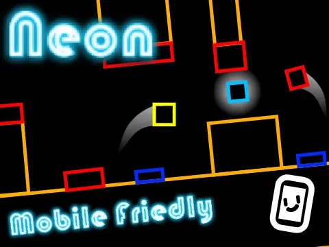 Neon a platformer logo cover featuring neon color blocks and trampoline