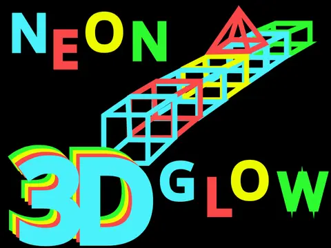 Neon Glow 100 3D pen platformer title screen with glowing 3D blocks
