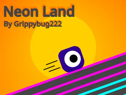 Neon Land platformer logo cover featuring neon colors and Mr. Block character