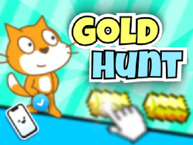 Gold Hunt MMO platformer logo cover featuring Scratch Cat collecting gold coins