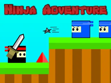Ninja Adventure platformer logo - ninja with sword facing spikes and lava hazards