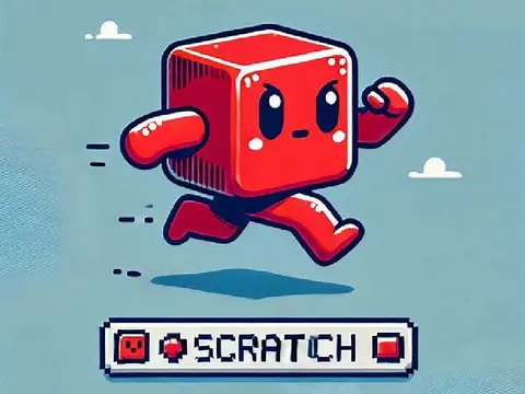 Normal platformer 746 logo cover featuring red cube and Scratch background