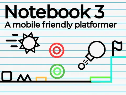 Notebook 3 finished platformer logo cover featuring ice, ladders, and size portals