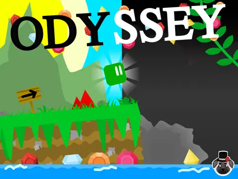 Odyssey scrolling platformer remake logo with space theme and gem collection
