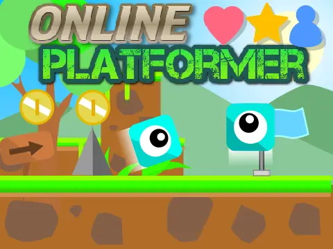 Online platformer v2 logo cover featuring online play, shop, and mobile controls
