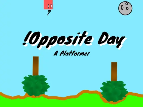 Opposite Day platformer logo with upside-down and reversed theme
