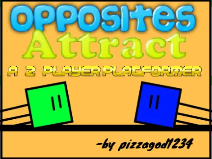 Opposites attract 2 player platformer logo cover featuring green and blue characters racing