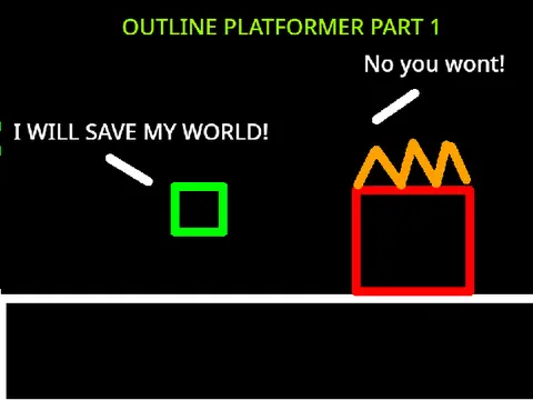 Outline platformer logo featuring cube in monochromatic outline world