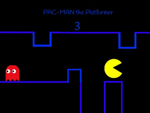Pac-Man the Platformer 3 logo - yellow Pac-Man in platformer setting