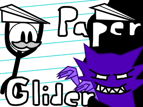 Paper Glider game logo featuring paper themed XY scrolling platformer