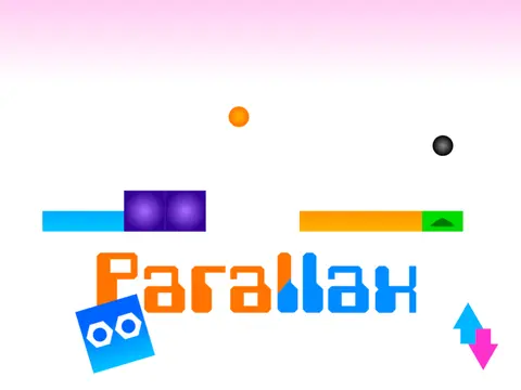 Parallax platformer logo with blue and orange dimensional theme