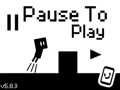 Pause to Play platformer logo cover featuring pause button and cube