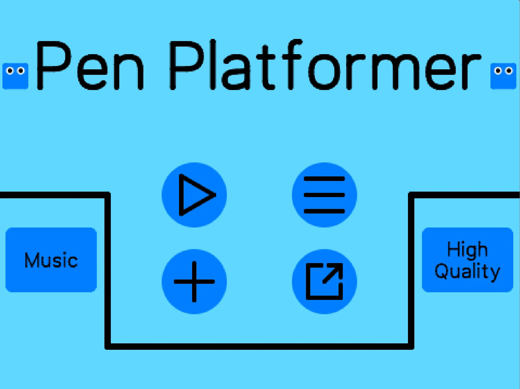 Pen Platformer V2 gameplay showing blue square character on platforms