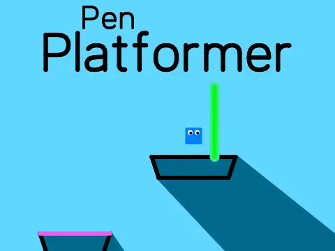 Pen Platformer V2 game logo featuring a blue square character