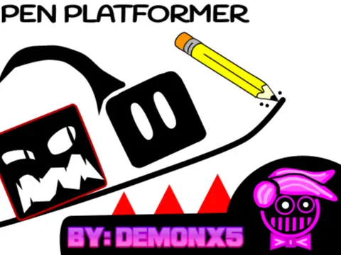 Pen Platformer v8 logo cover showing drawing mechanic and ink limit interface