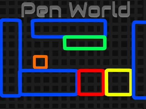 Pen World mobile platformer logo with color-coded mechanics design