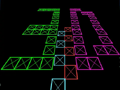 Perspeneon 3D platformer game showing abstract neon pen-drawn obstacles