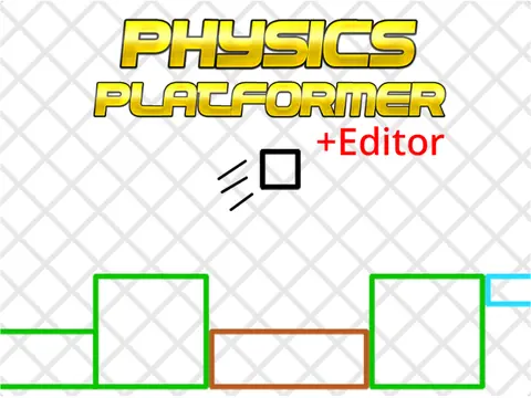 Physics Platformer Editor logo featuring physics blocks, editor tools, and momentum gameplay