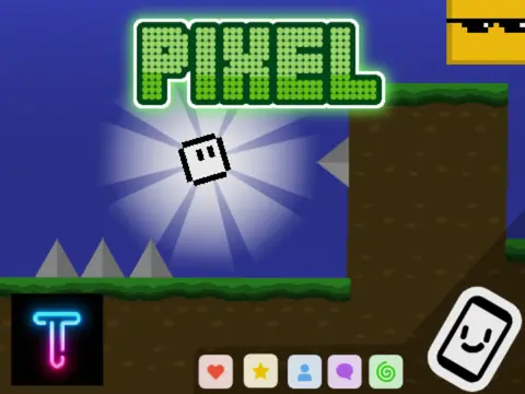 Pixel Adventure platformer logo - retro pixel art style