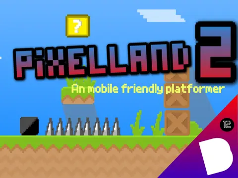 Pixel Land 2 logo cover featuring Mario themed pixel art and water physics environment