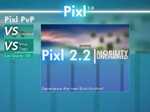 Pixl 2.2 competitive multiplayer platformer logo cover featuring shooter action