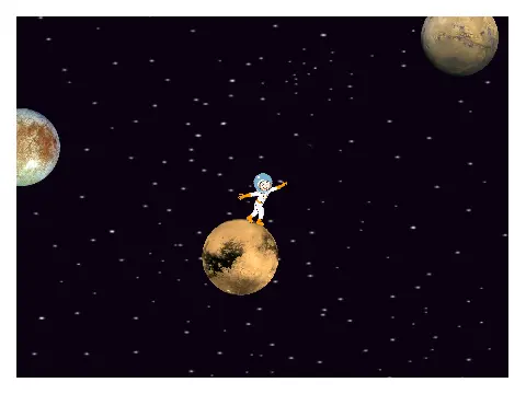 Planet Scrolling Platformer logo with astronaut on curved planetary surface