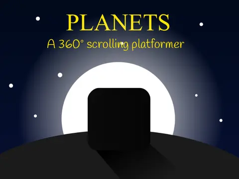Gameplay view of the 360-degree planet platformer showing a rocket on a planetary surface