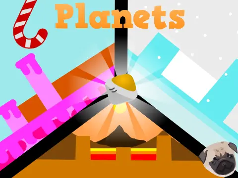 Planets space platformer contest entry logo cover featuring astronaut and planetary hazards