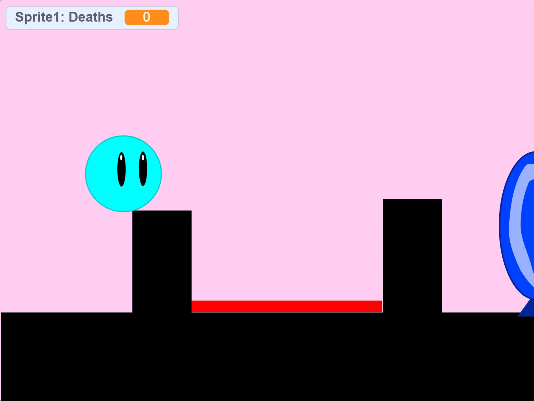 Platformer screenshot with platforms and red obstacles