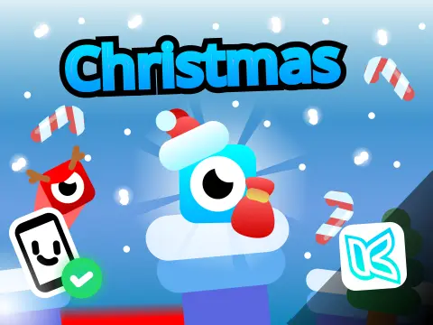 Platformer Christmas game cover with snow and holiday theme, featuring platformer levels and candy cane surprise