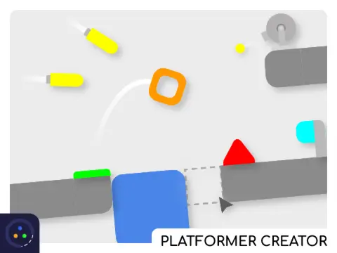Platformer Creator v5 logo cover showing level editor interface with tiles