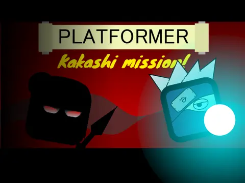 Kakashi Mission platformer logo featuring Naruto inspired character and weapon select