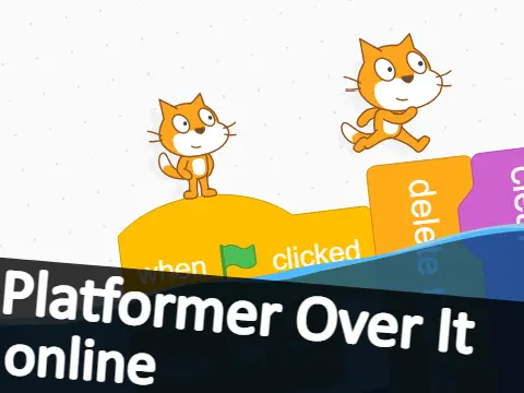 Platformer Over It v1.1.5 scrolling platformer title screen with Scratch Cat