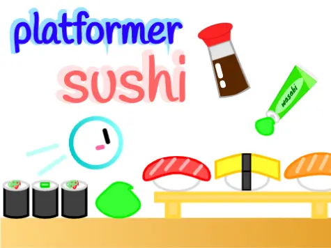 Platformer Sushi logo cover featuring sushi-themed platformer character on rice roll