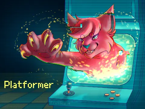 Platformer v4.2 logo - evolving scratch platformer with version updates