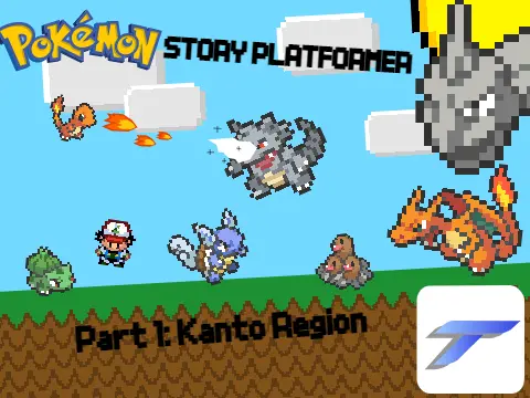 Pokémon Story Platformer logo featuring Kanto starters and Route 1-3 journey