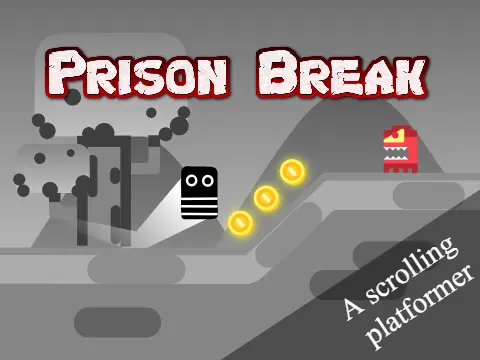Prison Break scrolling platformer logo cover featuring prison escape and coin collection