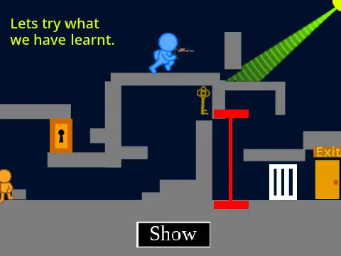 Prison escape platformer logo cover featuring prisoner with wooden stick and CCTV camera