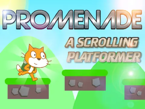Promenade platformer logo - cat protagonist in scrolling adventure
