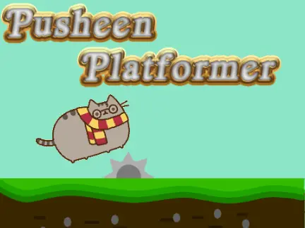 Pusheen Platformer logo cover featuring Pusheen the cat in a platforming scene