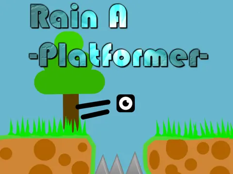 Rain platformer logo featuring forest, rain, and thunderstorm theme