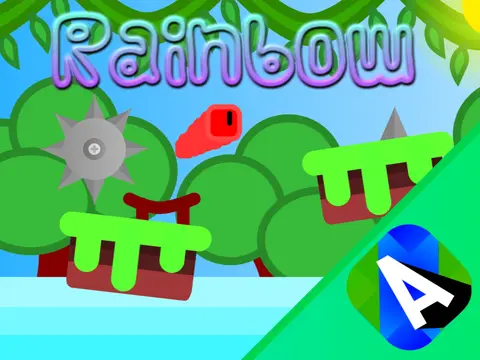 Rainbow platformer game logo with vibrant colors supporting mobile touch and 10-player multiplayer