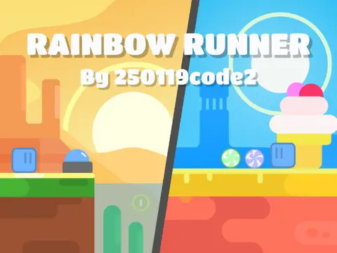 Rainbow Runner platformer game logo with colorful theme design