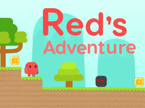 Red's Adventure platformer logo with red character and coins