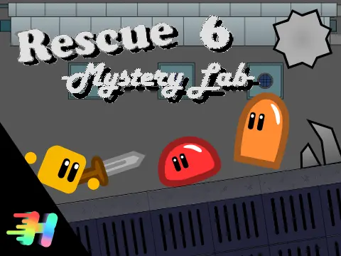 Rescue 6 -Mystery Lab- game cover - lab platformer with slimes