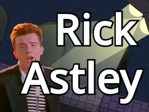 Rick Astley Platformer logo with the iconic 80s aesthetic