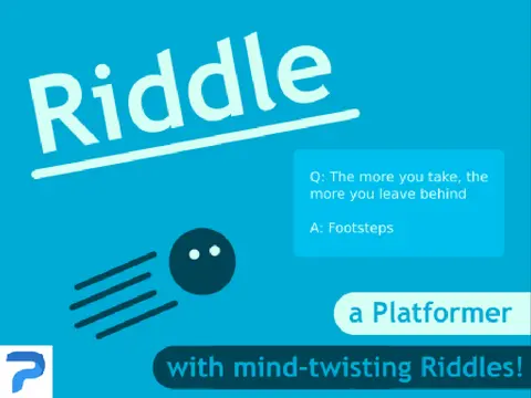 Riddle platformer game logo with mysterious door artwork