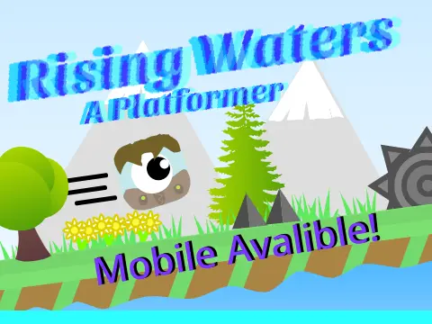 Rising Waters platformer logo - flooded village survival theme, Natural Disaster Series