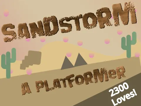 Sandstorm a Platformer game cover showing a cube in a desert storm